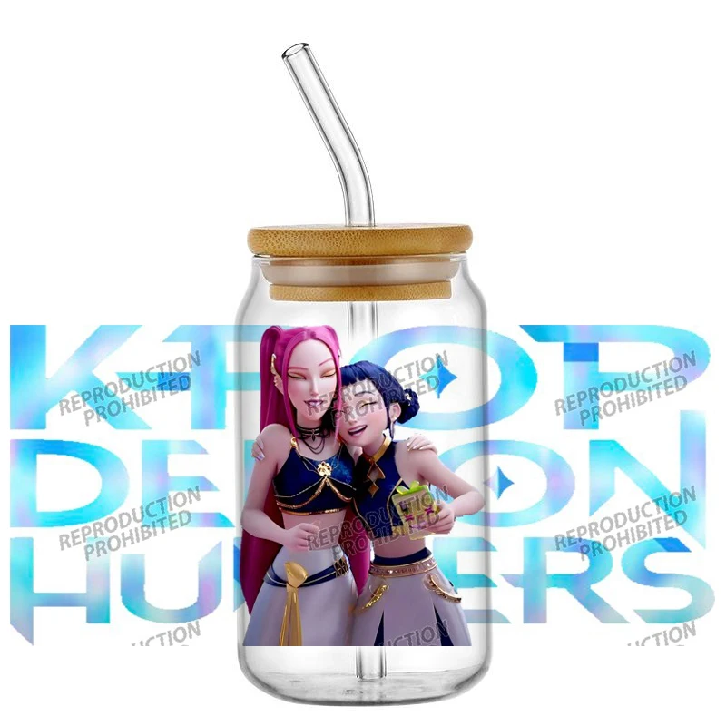 شيطان الصيادين فيلم Kpop نمط 16 أوقية الأشعة فوق البنفسجية DTF كأس التفاف الكرتون Libbey الزجاج البيرة يمكن بهلوان ملصقات لاصق مقاوم للماء