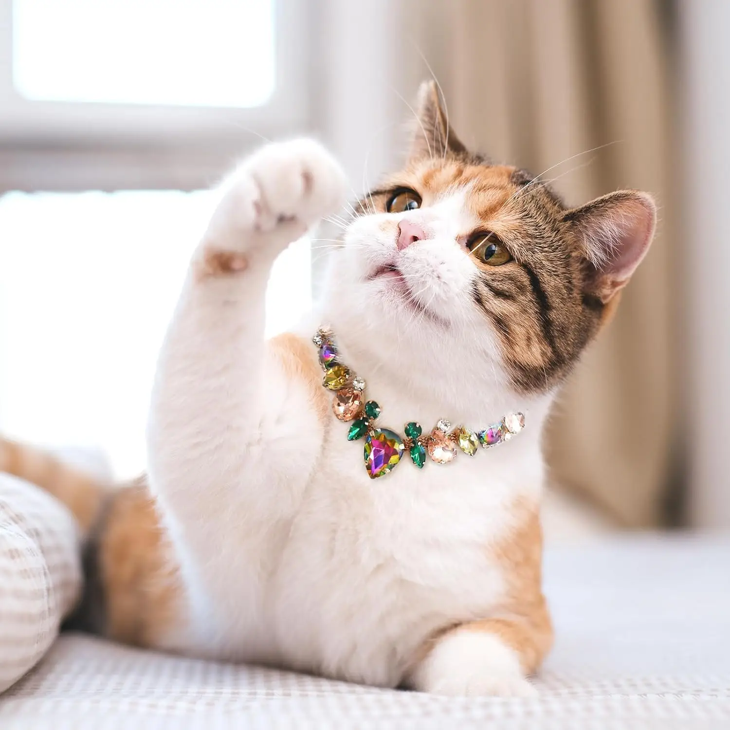 Pet Cat Necklace Collar Luxury Gem Vintage Accessories, Adjustable Jewelry Necklace with Cute Pet Paw For Cats Small Dogs Puppy