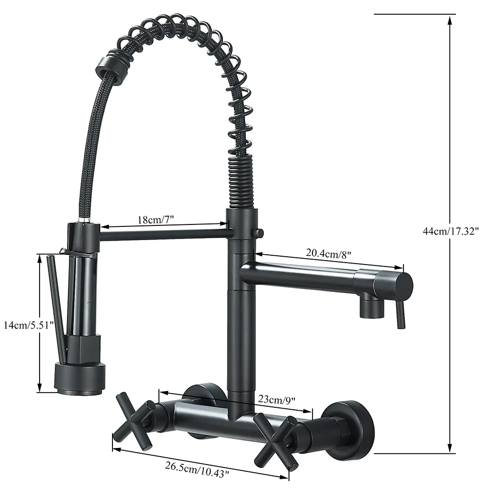 Pull Down Kitchen Faucet Wall Mounted Spring  Hot Cold Water Dual Spouts Kitchen Tap 20cm Distance For Two Holes
