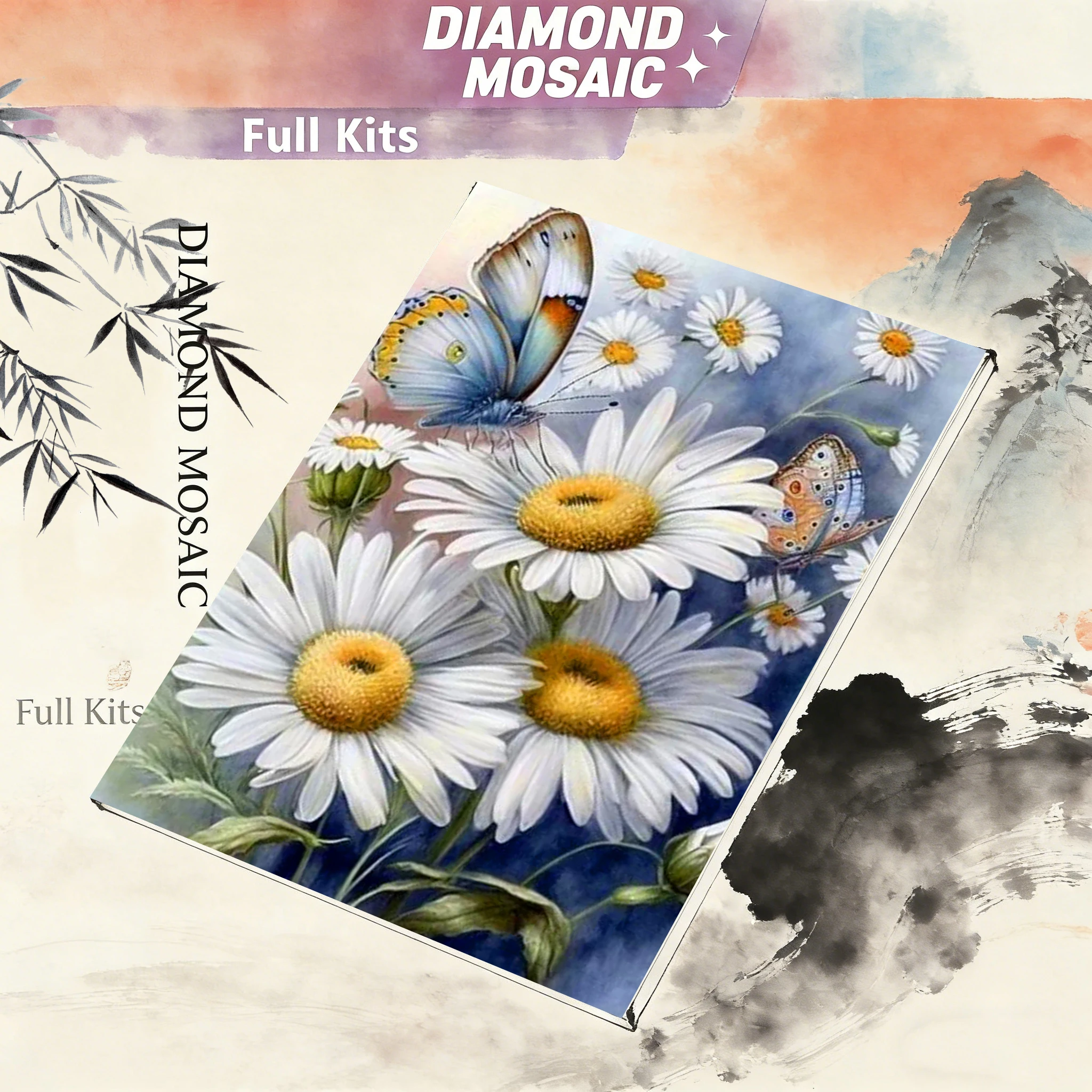 AZQSD Diamond Painting Daisy Flower Butterfly Resin Square Round Drill Art Mosaic Floral 5D Full Kits Handmade