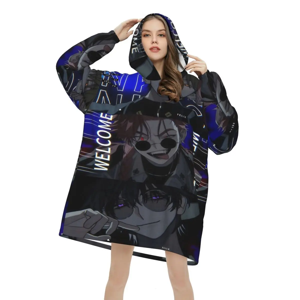 Oversized Link Click Wearable Blanket Gifts for Women Men Ultrasoft Plush Warm Sweatshirt Blankets With Pocket