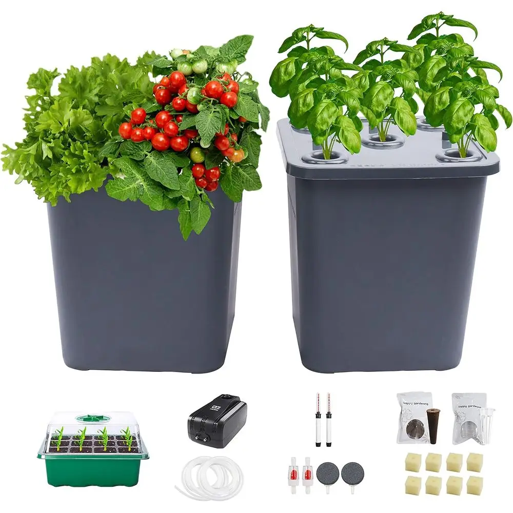 

Комплект для гидропоники LAWNUL 2: 2 гидропонных ведра для выращивания растений, трав, томатов и овощей, система DWC с воздушным насосом и гидропонным гроубоксом