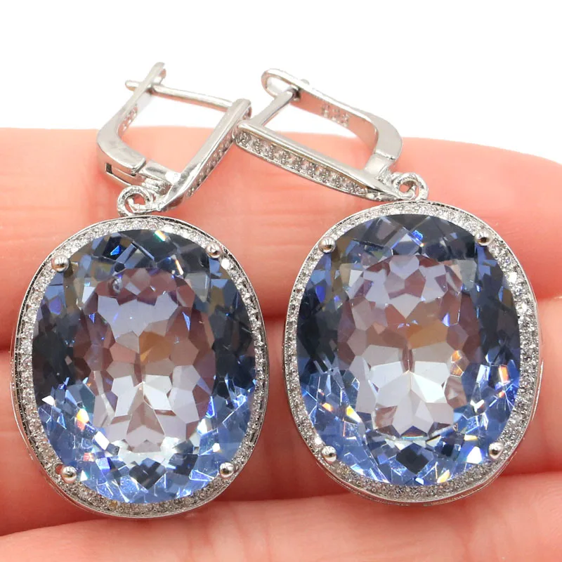 40x21mm Big 17.5g Gemstone Peridot Tourmaline Fire Rainbow Mystic Topaz Blue Topaz Silver Earrings
