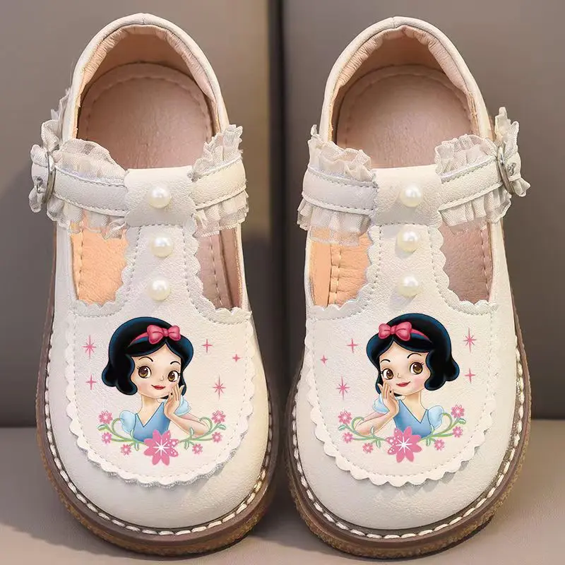 Disney Girls Shoes Spring Autumn Girls\' Soft Sole School Princess Shoes Cute Cartoon Non-Slip Comfort Leather Casual Shoes