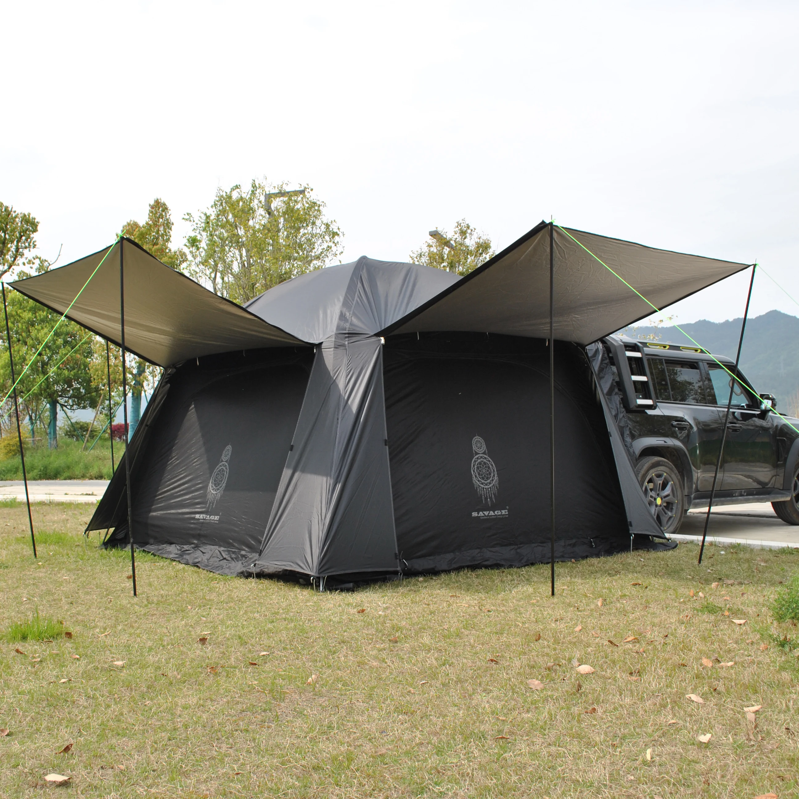 Tienda de campaña Trinity Tiple Layer Rainfly SUV, tienda de campaña para coche, tienda de campaña para 4 personas para SUV, tienda de campaña para estufa trasera de coche con 3 velas