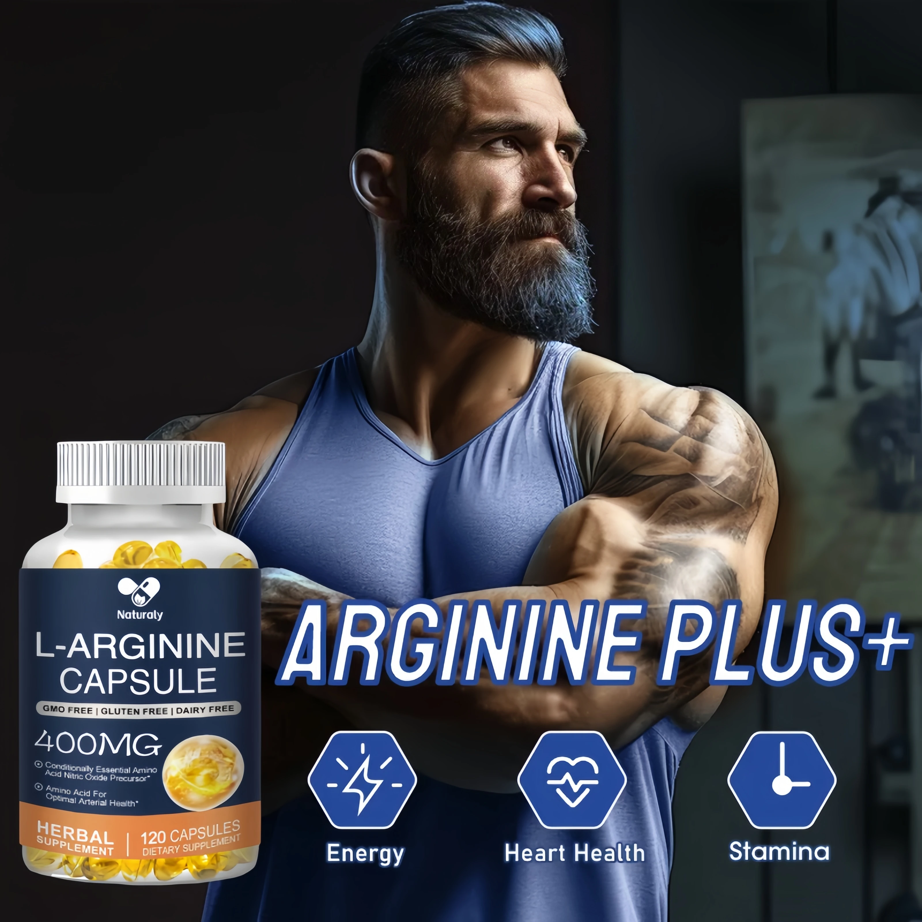 L-Arginine Capsules Supplement - For Energy, Strength And Endurance Support During Exercise | Muscle Mass, Non-Gmo