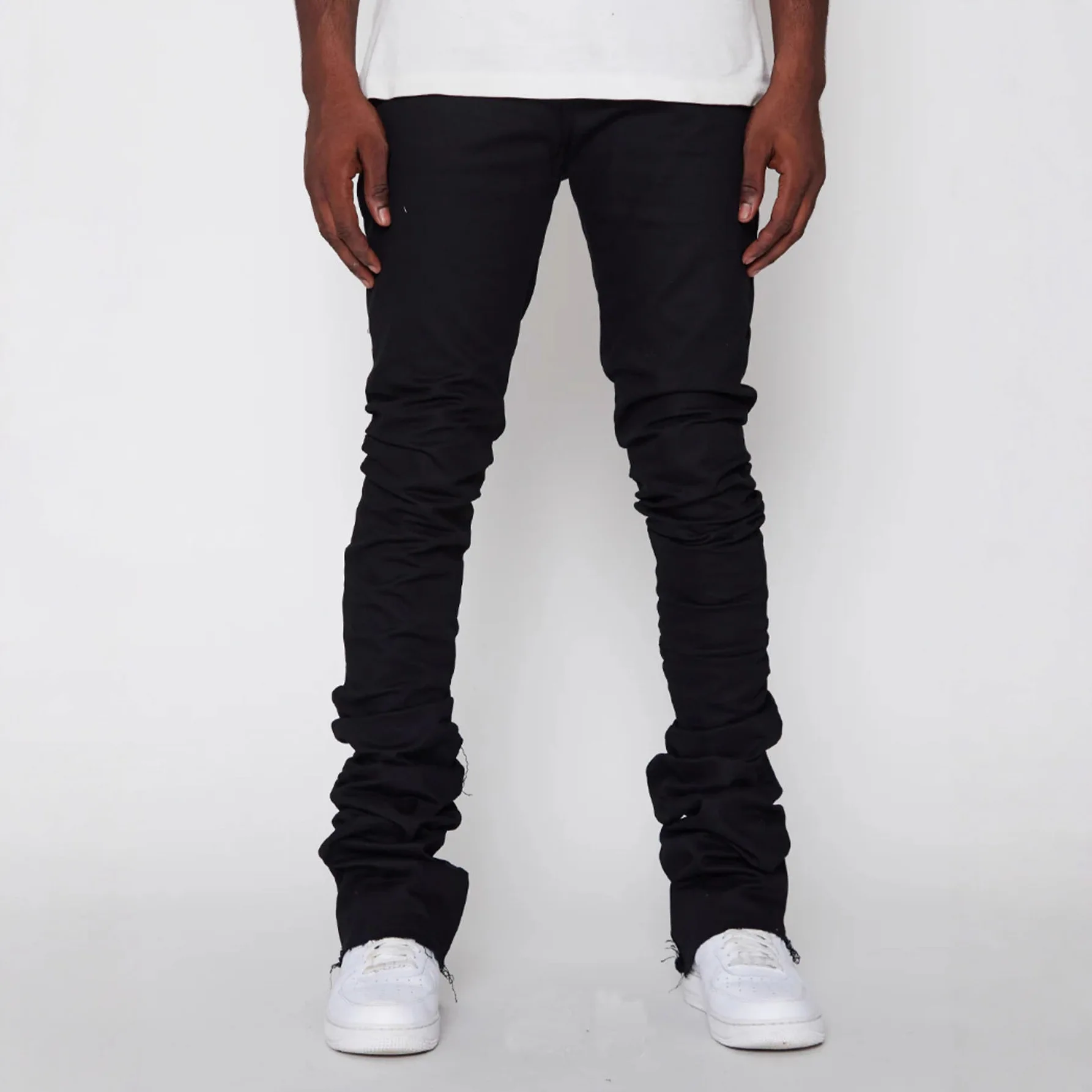 New Men's Straight-leg Denim Pants Street Fashion Popular Stretchy Patch Denim Stacked Pants