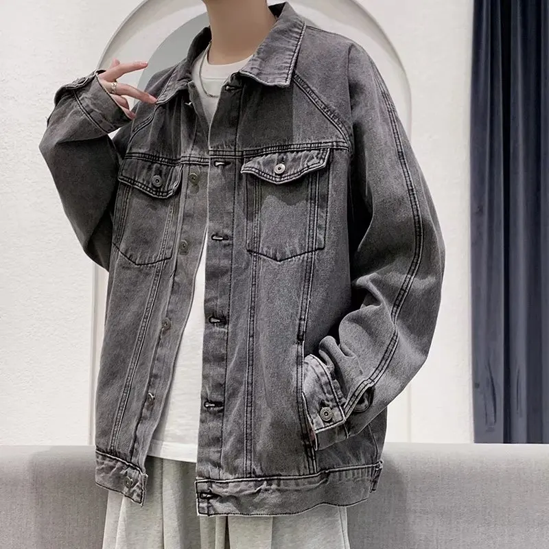 

Loose Fit Youthful Denim Jaet for Heavy Teens Spring Autumn Large Size M Model Casual Pure Color Hong Kong Sle Fat Jaet