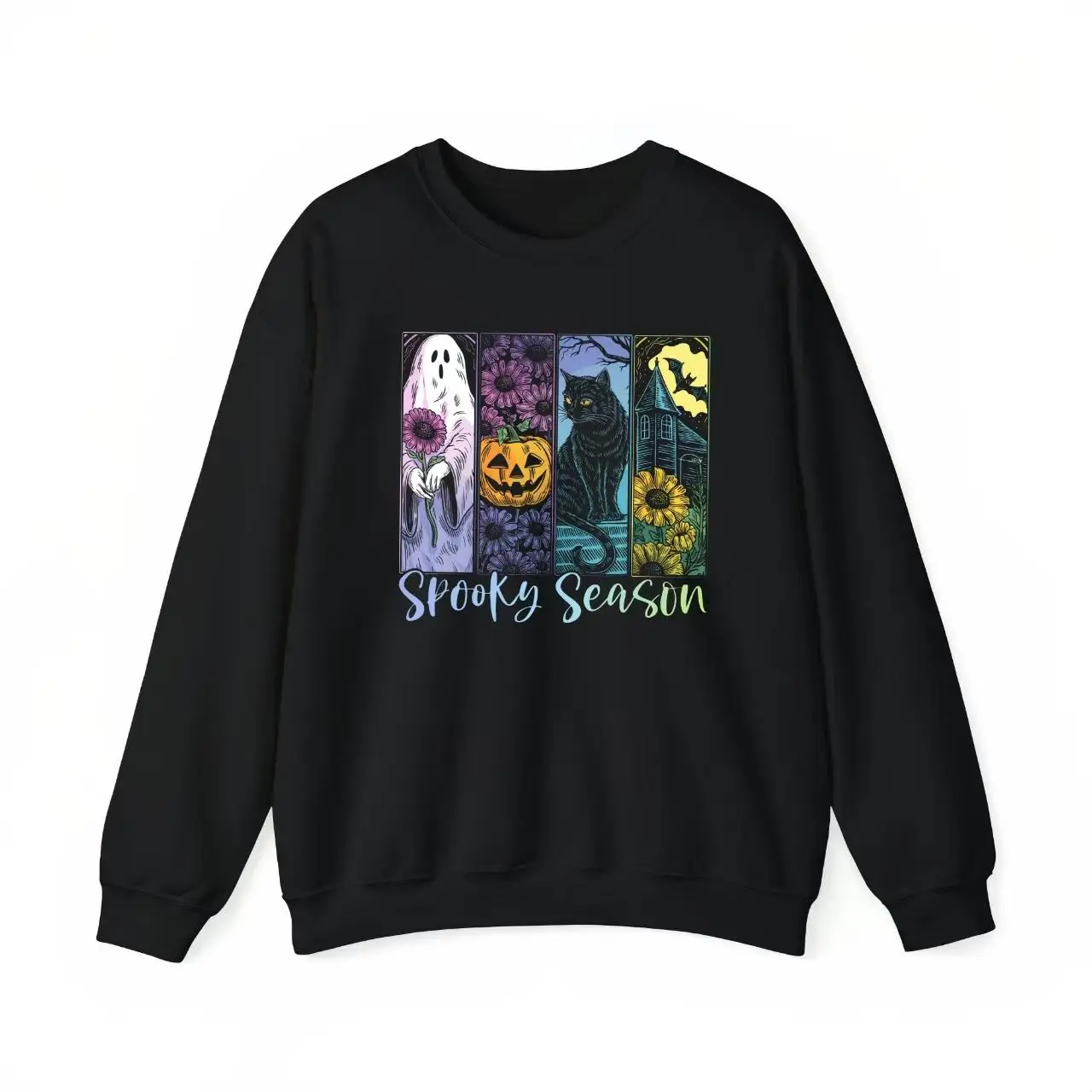 

"Spooky Season" Halloween Sweatshirt for Women, Funny Ghost Black Cat Crewneck Pullover for Autumn Party