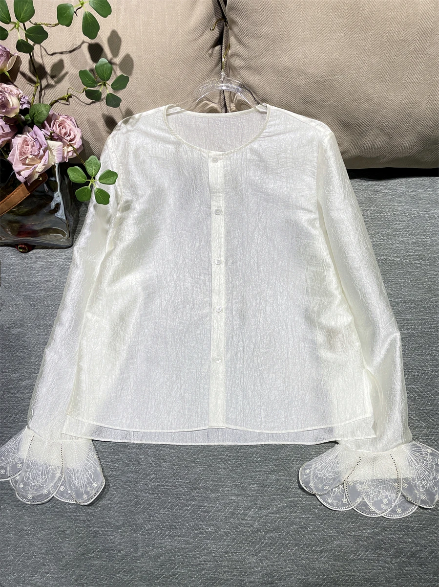 

New Chinese Sle National Trend Lace Trim Flower Petal Cuff Acetate Lightweight Versatile Base Layer irt Top