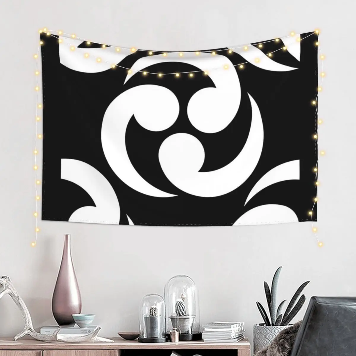 

Black and white traditional Japanese spiral pattern Tapestry Room Decor For Girls Aesthetic Home Decor Tapestry