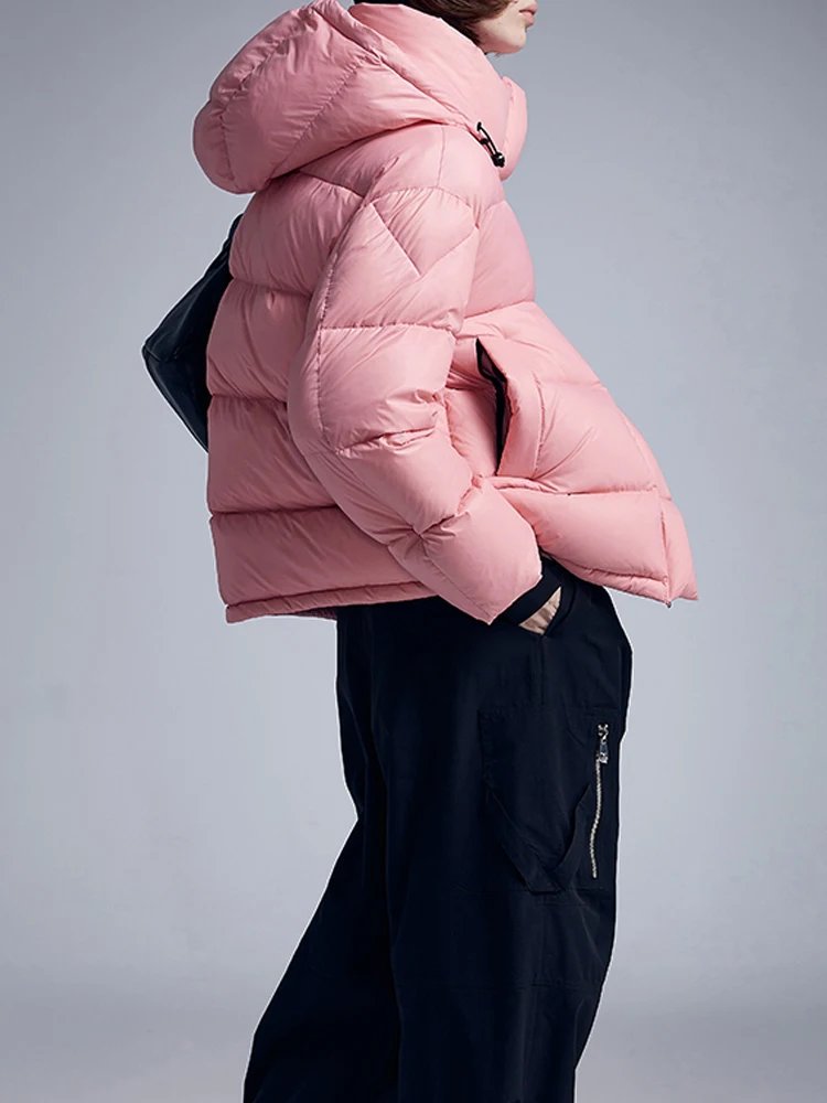 Casual Warm 90% White duck down jacket with hooded Women's 2024 Winter Long sleeve turtleneck puffer coat Oversize INKEO DJ043