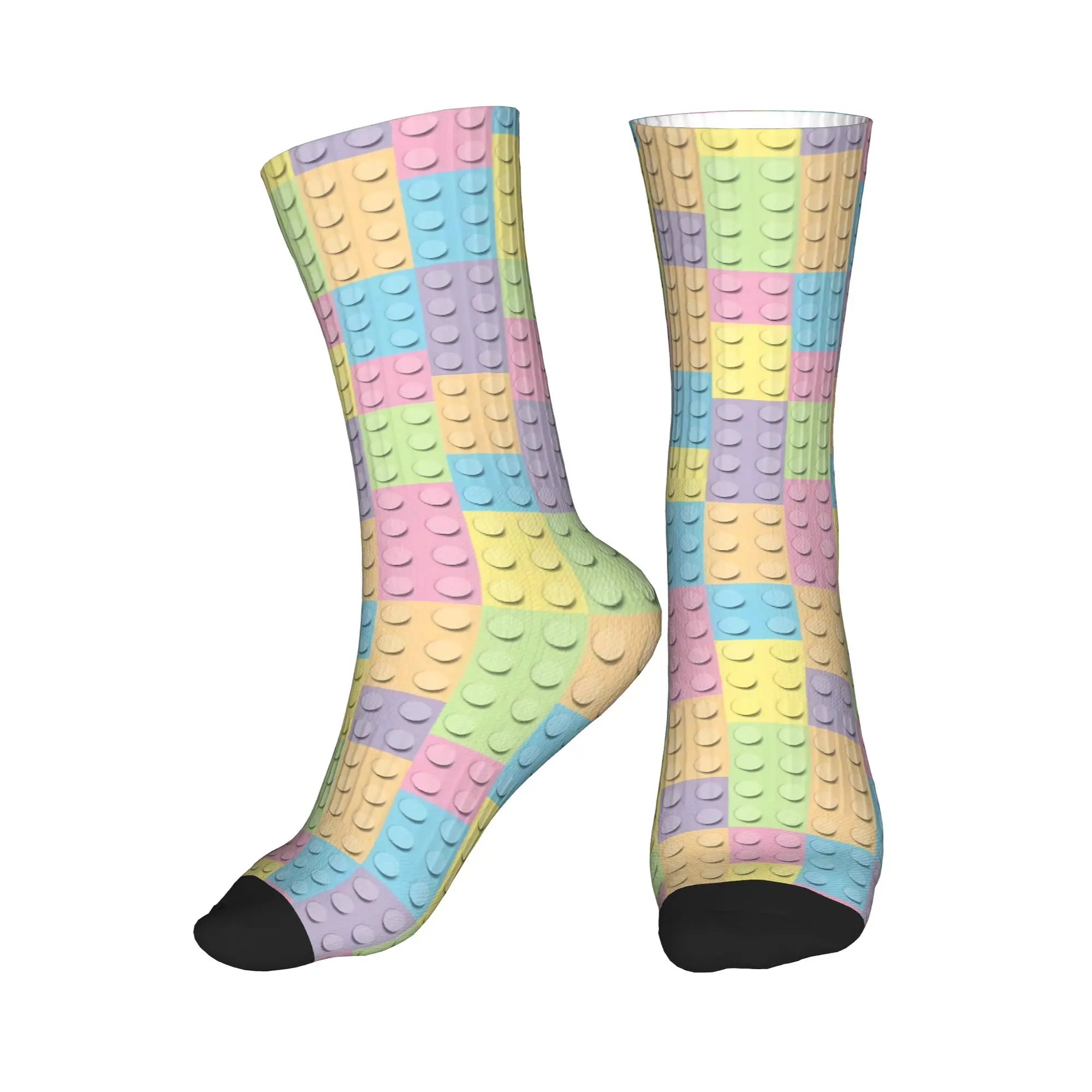 Men Socks Soft Pastel Building Blocks Pattern  Stockings Anti Slip Quality Socks Autumn Fashion Design Climbing Socks