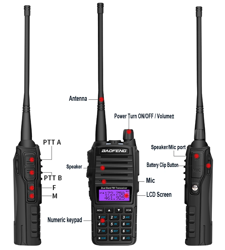 AAA+ Real 8W 5W Портативное FM-радио Walkie Talkie UV-82 Dual PTT Двусторонний VHF UHF Аматорский радиоприемник UV82 Двусторонний передатчик