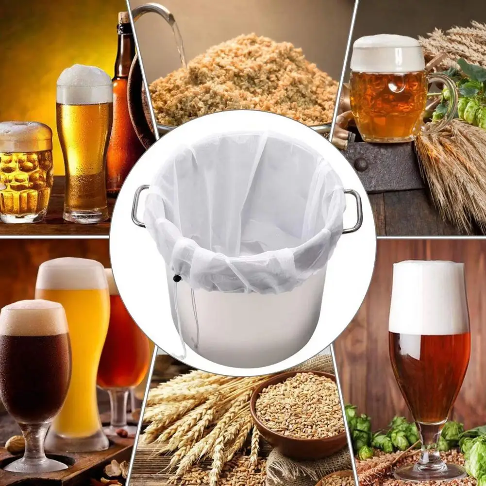 Brewing Filter Bags with Adjustable Drawstring Whole Grain Brewing Bag Brewing Filter Bags 250 Micron Mesh Strainer Reusable