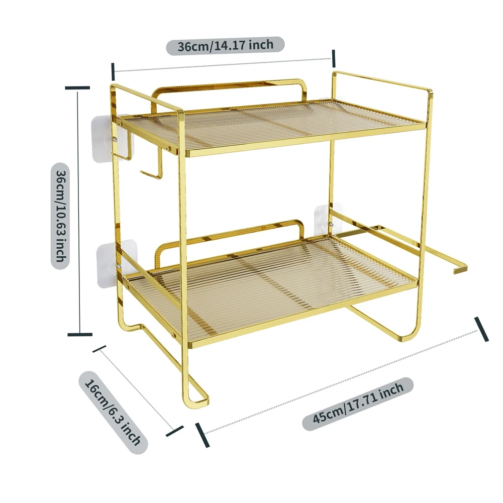 Multifunctional Storage Rack Above Toilet 2-Story Bathroom Storage Rack Storage Rack with Toilet Paper Rack Gold Type