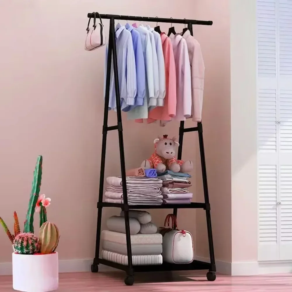 Movable Coat Rack Standing Triangle Clothe Shelf with Partition Household Clothes Hanger Stand Bedroom Clothing Organizer Hanger