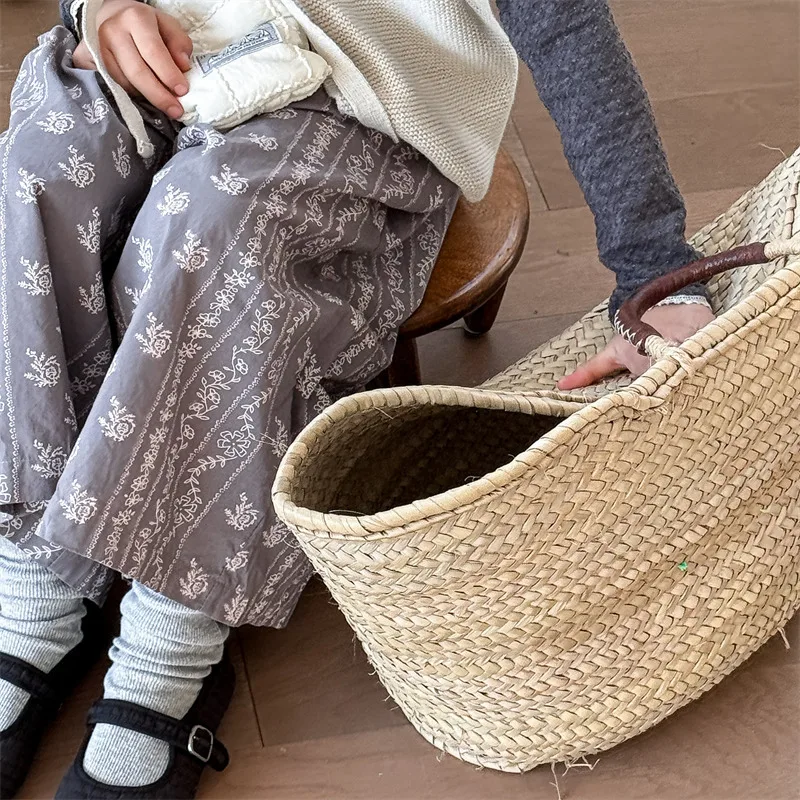 2025 Girls' Spring Wide Leg Pants for Baby Kids Autumn Clothing New Japanese and Korean Children's Cropped Pants Casual Pants