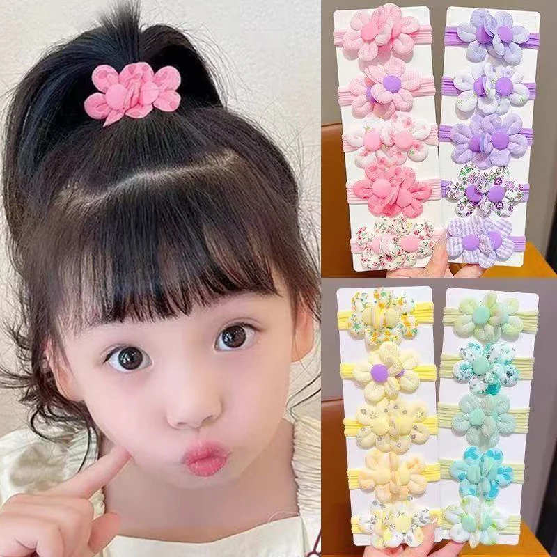 

Набор из 5 шт. резинок для волос для девочек с цветочным узором, двухслойные, с цветами, для причесок, эластичные, принцесса, детские аксессуары для волос