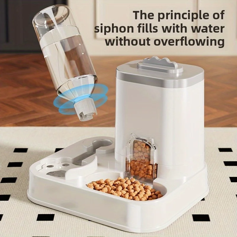 Automatic dog feeder holding dry kibble in a wide open bowl