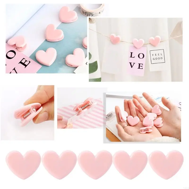 Y5LB 5pcs Heart Forma Pink File Binder Clip Notas Letras escuela Suministros oficina escuela