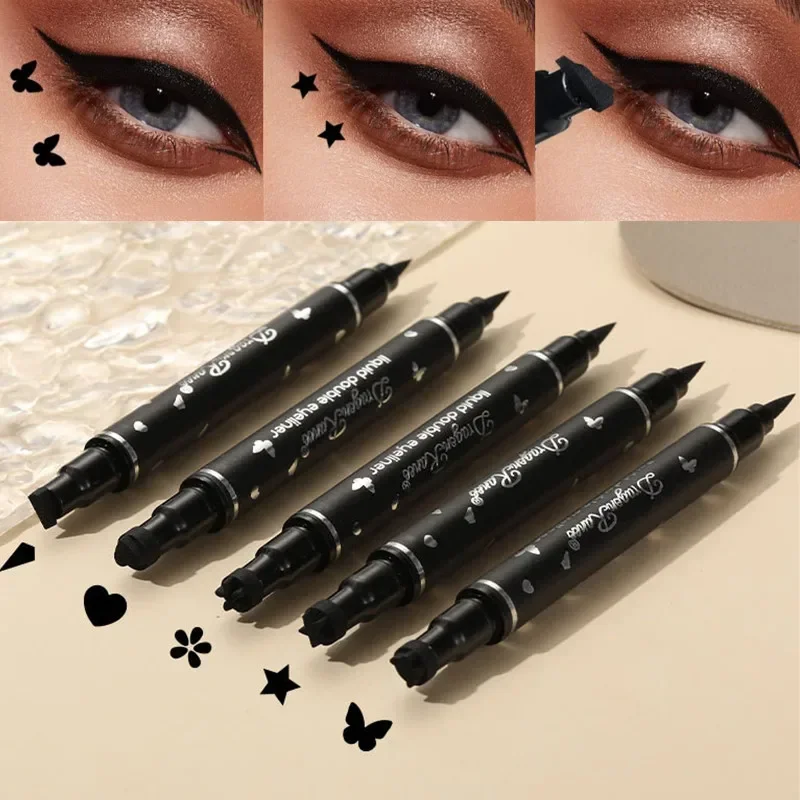 เครื่องสำอางแต่งตาแบบแห้งเร็วกันน้ำได้2 In1สีดำสองด้านปากกาอายไลน์เนอร์ตาแบบน้ำรูปดาวและผีเสื้อปากกาอายไลน์เนอร์แสตมป์หัวใจ