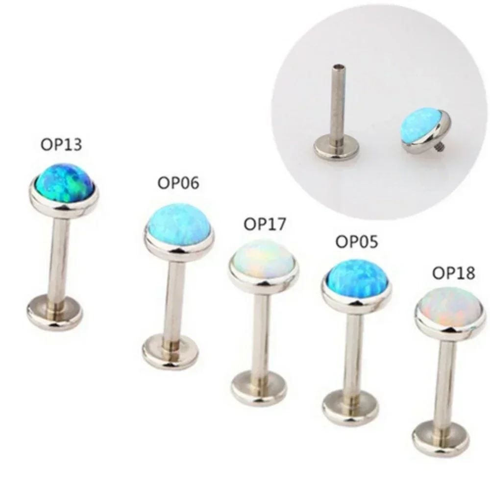 3/4/5mm Opal Steel 16g Labret Ring Monroe Lip Stud Internally Threaded 6/8/10/12mm Bar Nose Tragus Ear Piercing