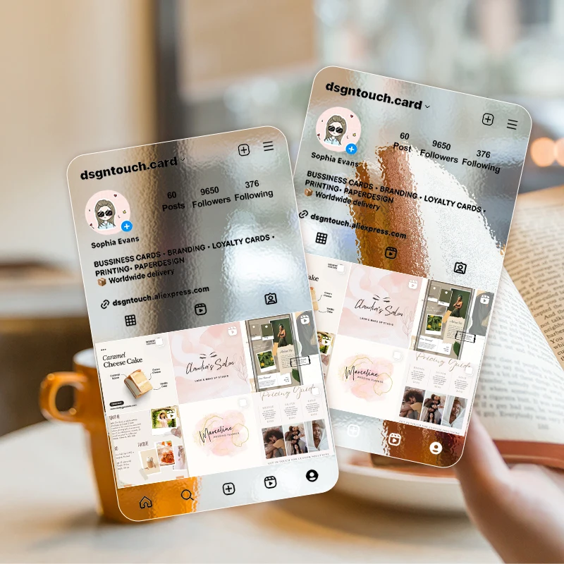 DsgnTouch-tarjeta de visita personalizada de plástico, tarjetas de nombre de Instagram, PVC transparente, esmerilado, impermeable, diseño libre