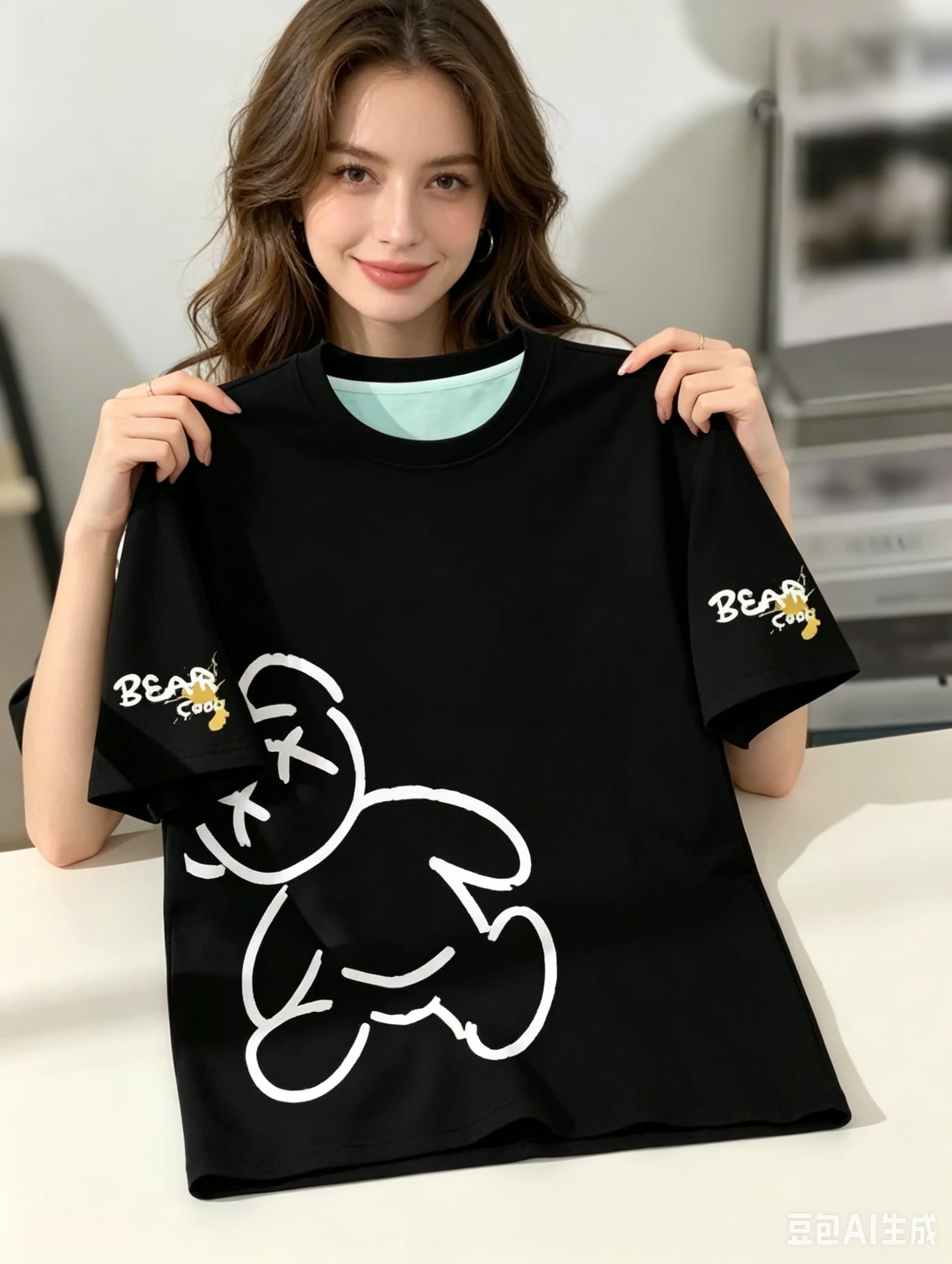 Summer Men's Round Neck Breathable T-shirt with Cartoon Bear Print Pattern Suitable for Daily and Weekend Gifting To Friends