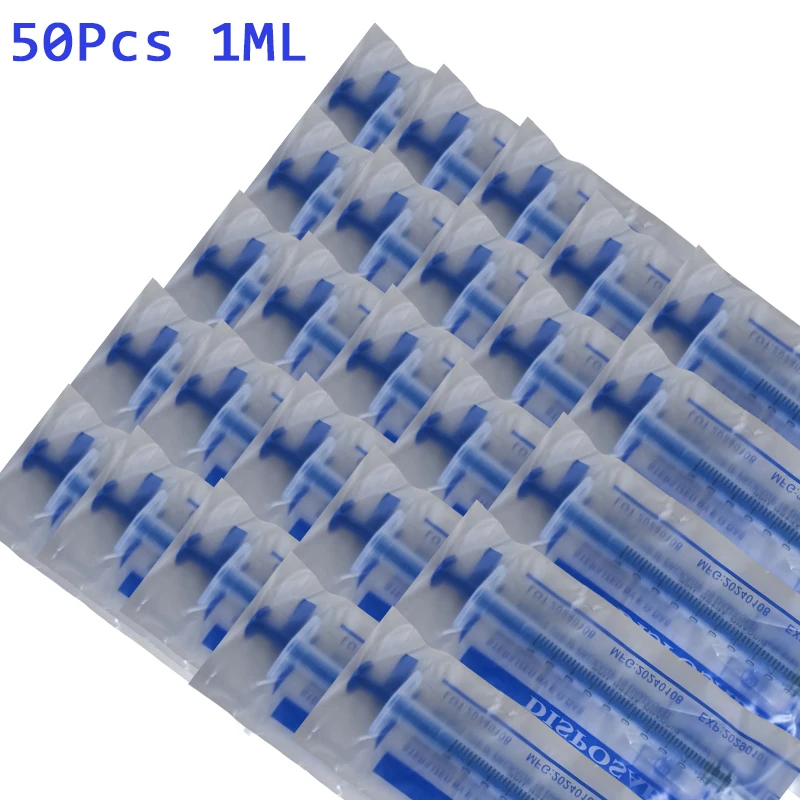 Without Needle!  50Pcs 1ML Plastic Nutrient Syringes Cubs Hydroponic Small Syringe Measuring Pet Feeder Injectors Ink With OPP