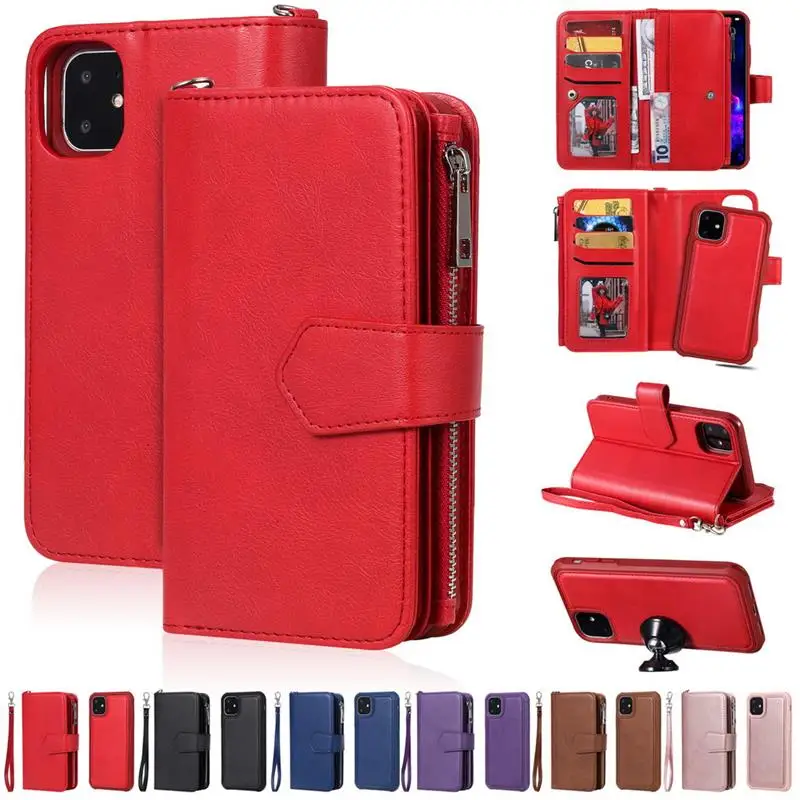 Funda de cuero con tapa y cremallera para iPhone, carcasa magnética para iPhone 11 Pro MAX 11, X, XS MAX, XR, 8, 7 Plus, 6s, SE, 5S, 5, 2019