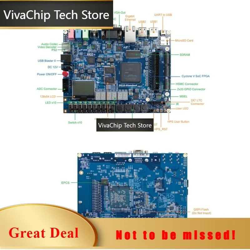 VivaChip TechEducational Diy Kit Electronic Fpga Pcb Demo Board Cyclonev Soc 5csxfc6d6f31c6n De10-standard Development Board Wit