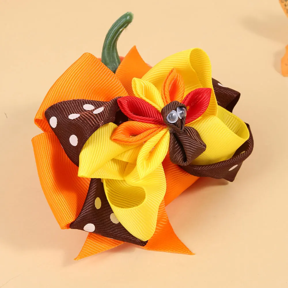 Fashion Cartoon Ribbon Turkey Hairpin Thanksgiving Bowknot Hair Bow Clips Kids Barrettes Headwear Girls Hair Accessories