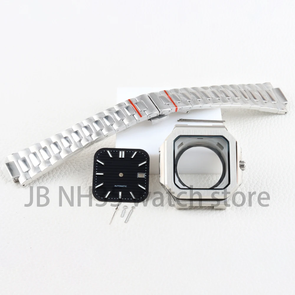 مربع 42 مللي متر ساعة فضية حافظة الفولاذ المقاوم للصدأ صالح تعديل NH35 NH36 حركة 29.5 مللي متر الطلب CUBITUS حافظة ساعة اكسسوارات