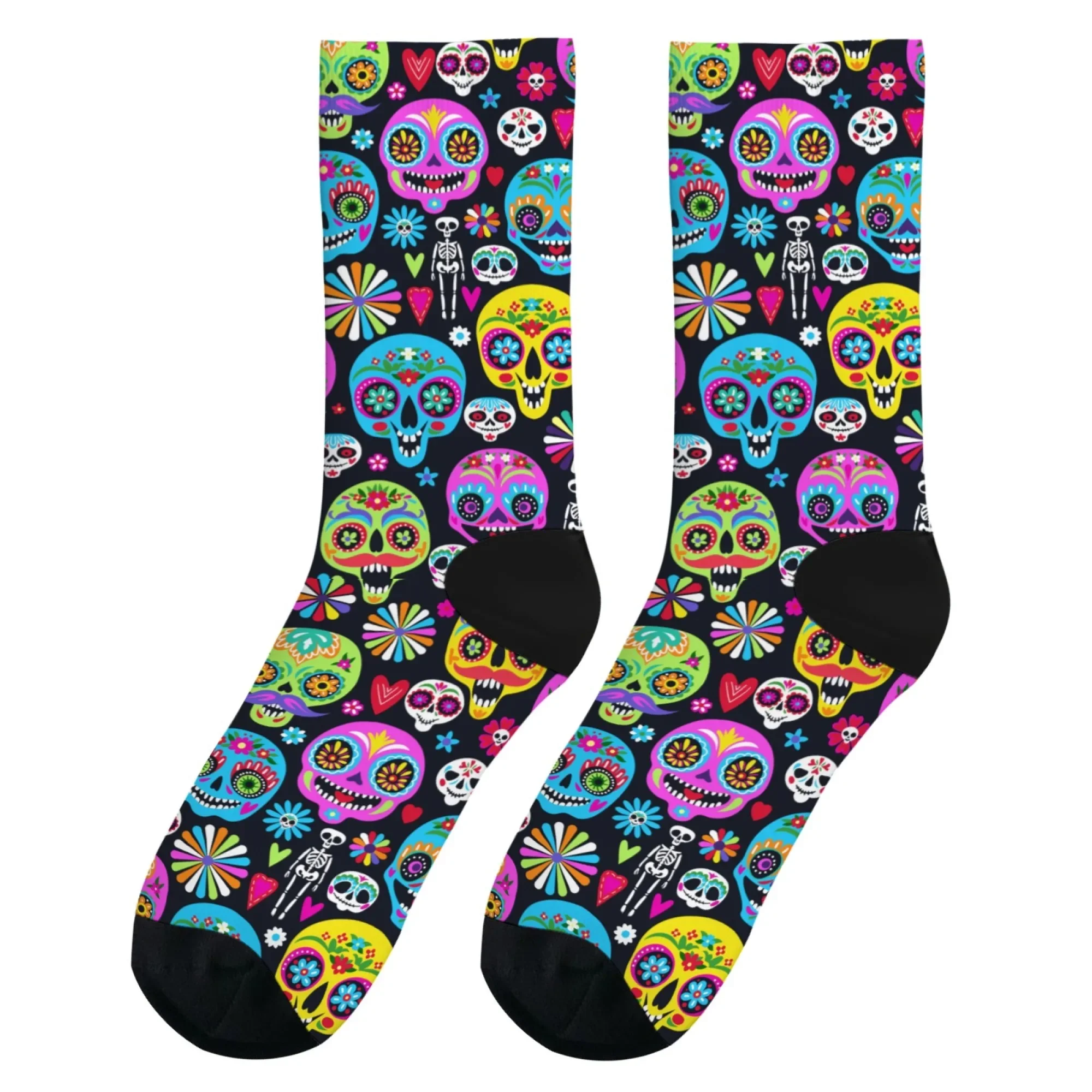 المكسيكي الرجعية الأزهار السكر الجمجمة طباعة الجوارب Harajuku ريترو ستايل للجنسين عادية الهيب هوب الاتجاه الجوارب الجدة مضحك سعيد الجوارب