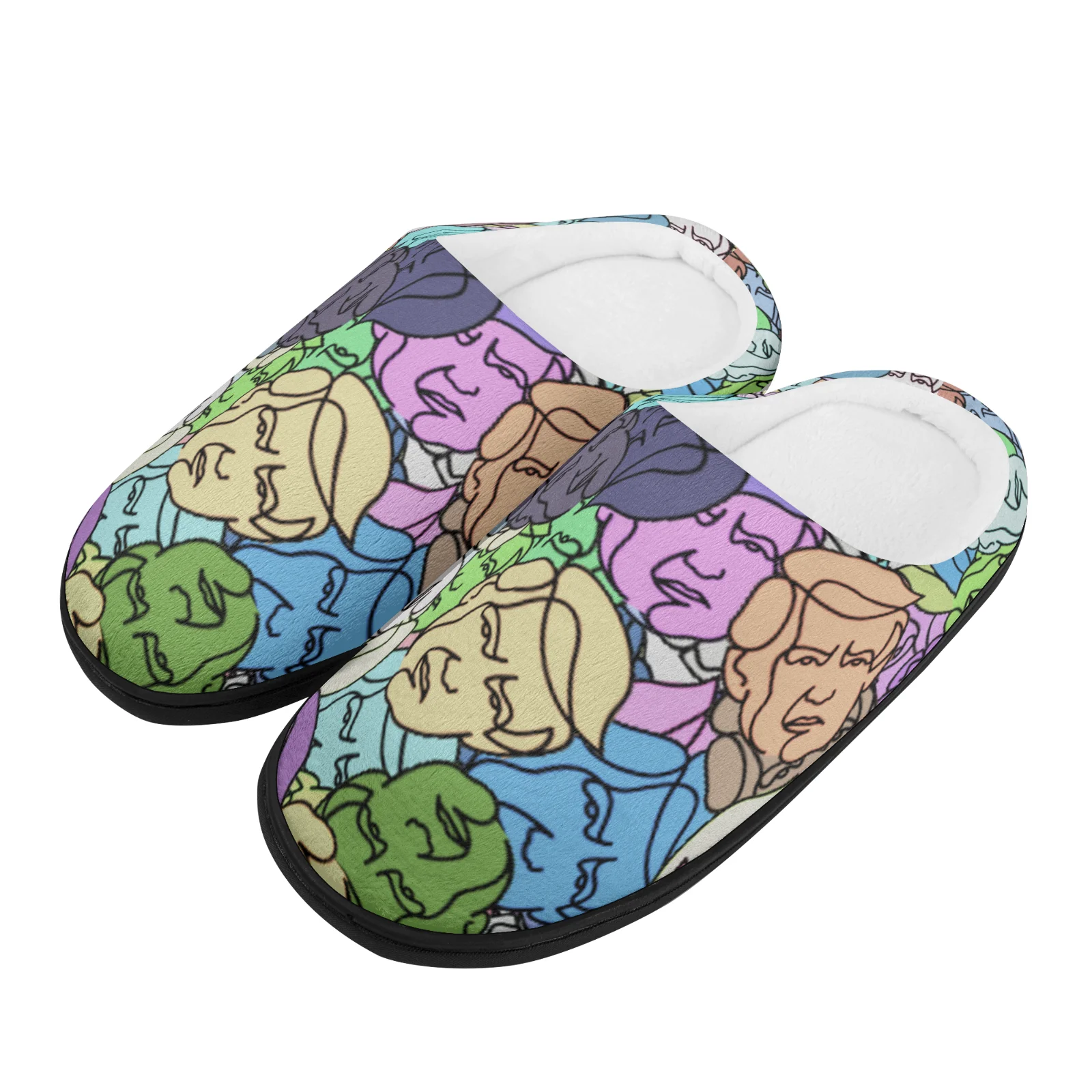 

Colorful Cartoon Head Prints Home Cotton Slippers for High Quality Plush Casual Keep Warm Shoes Thermal Slipper