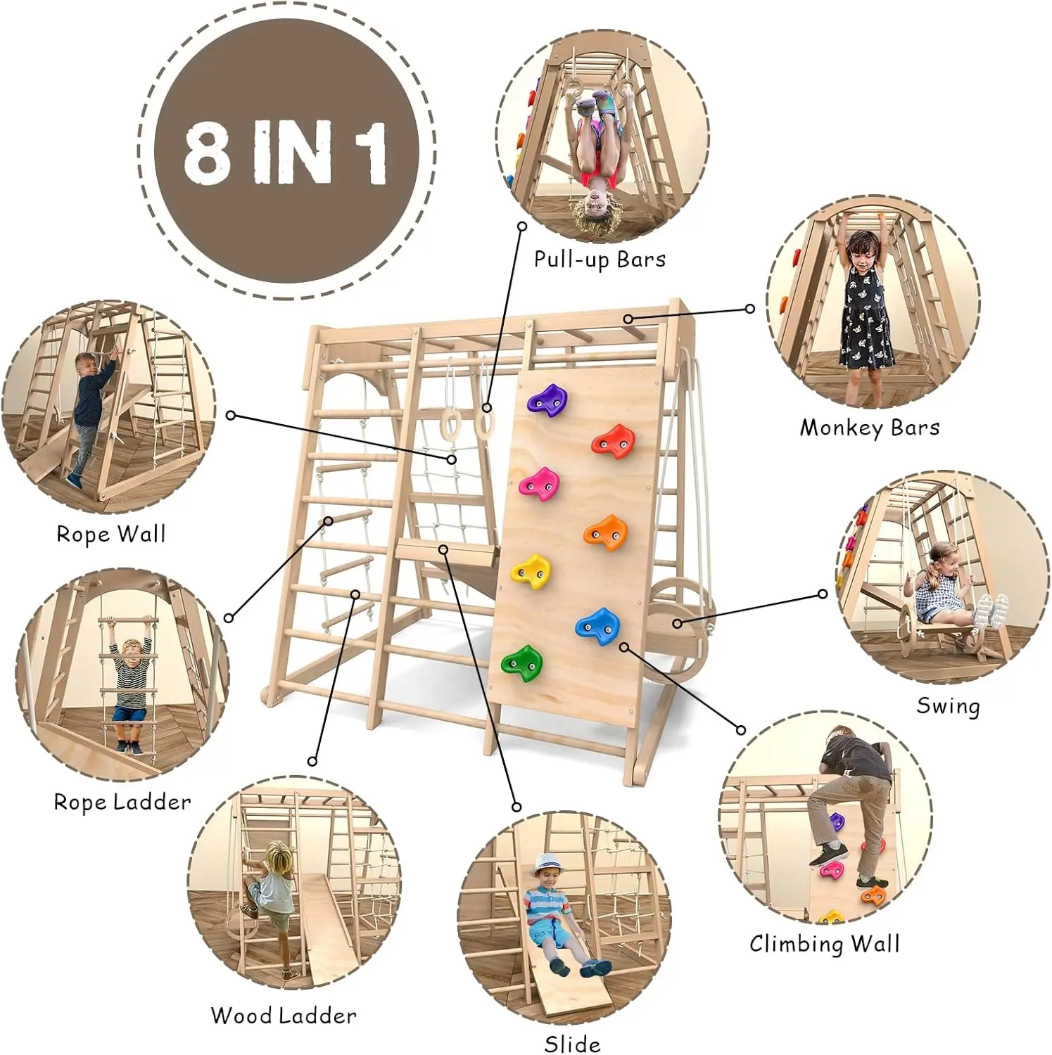 8-in-1 Indoor Jungle Gym, Toddler Climbing Toys, Indoor Playground Climbing Toys for Toddlers