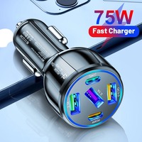 5 Port 75W USB Car Chargers Type C Car Charger Fast Charging PD QC3.0 Phone Charger in Car For iPhone Xiaomi Huawei Samsung