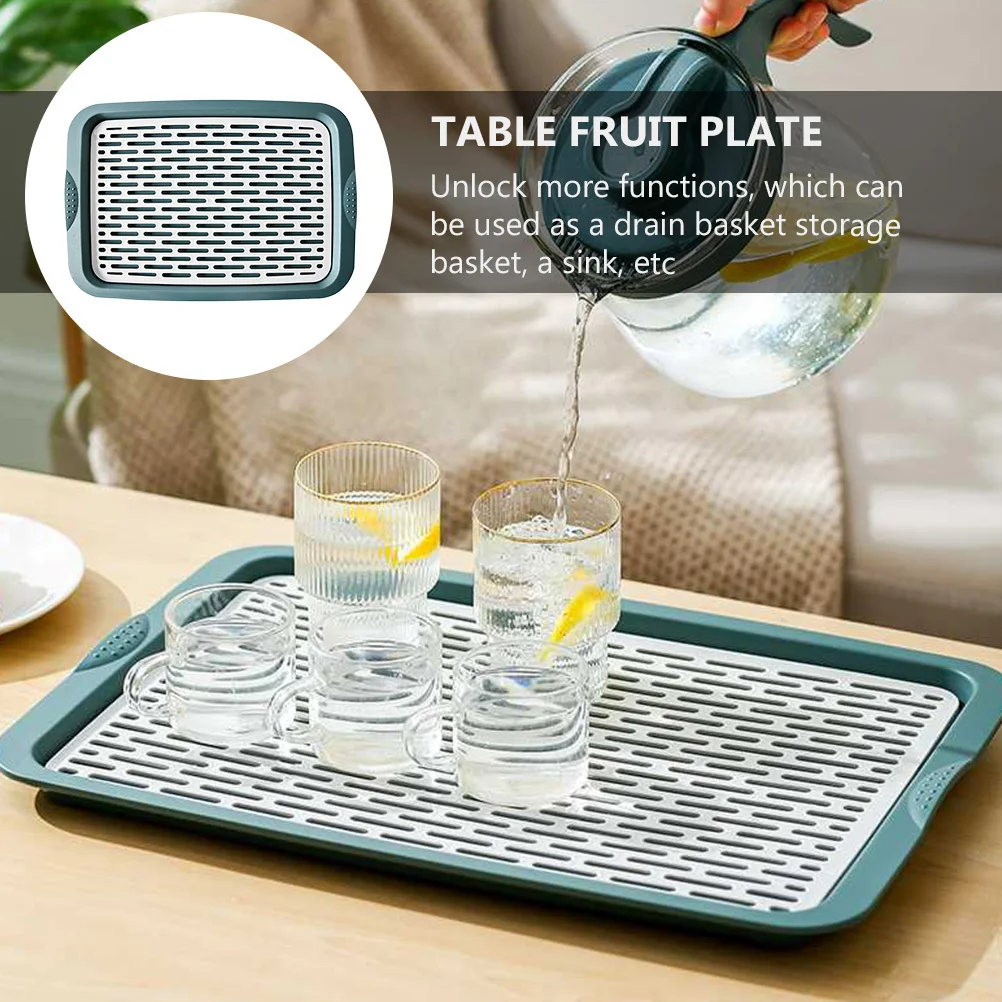 

1pc Draining Tray Double Layer Drain Plate Kitchen Storage Rack Fruit Vegetable Washing Pp Material Anti- Water