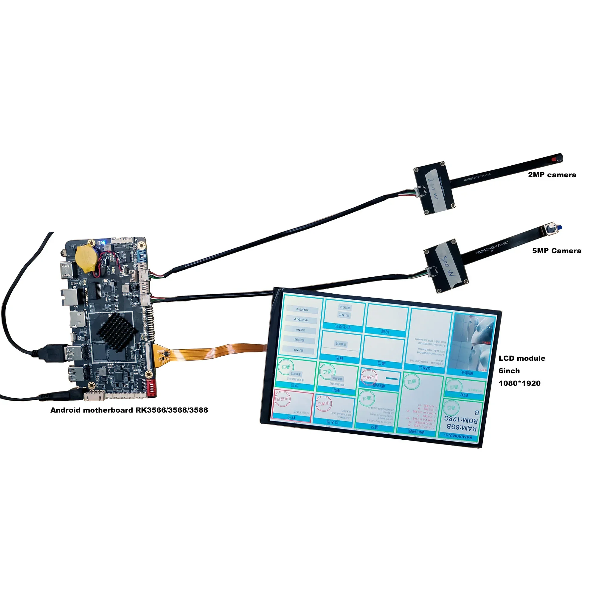 6inch 1080*1920 LCD module with 6 inch touch panel 4GB+32GB  Rockchip RK3566 android motherboard 5MP USB camera