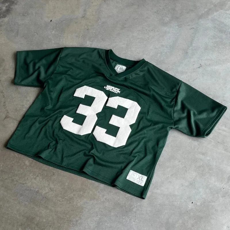 T-shirt in rete con numeri retrò stampa in schiuma streetwear uomo donna Harajuku casual nylon oversize traspirante manica corta unisex