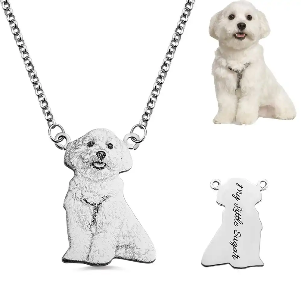 Customized Pet Engrave Stainless Steel Necklace Personalized Handmade Memory Jewelry Picture Pendant Dog CAT Tag Portrait Gifts