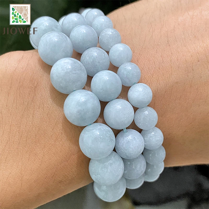 Natural Stone Beads Light Blue Jasper Chalcedony Round Beads Diy Bracelet Necklace for Jewelry Making 15\