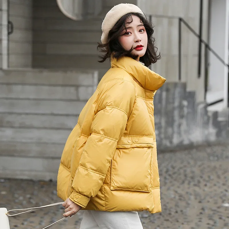 Fashion New Women's Stand Up Colla Raglan Sleeves Loose Casual Pure Color Women's Thick White Duck Down Bread Jacket