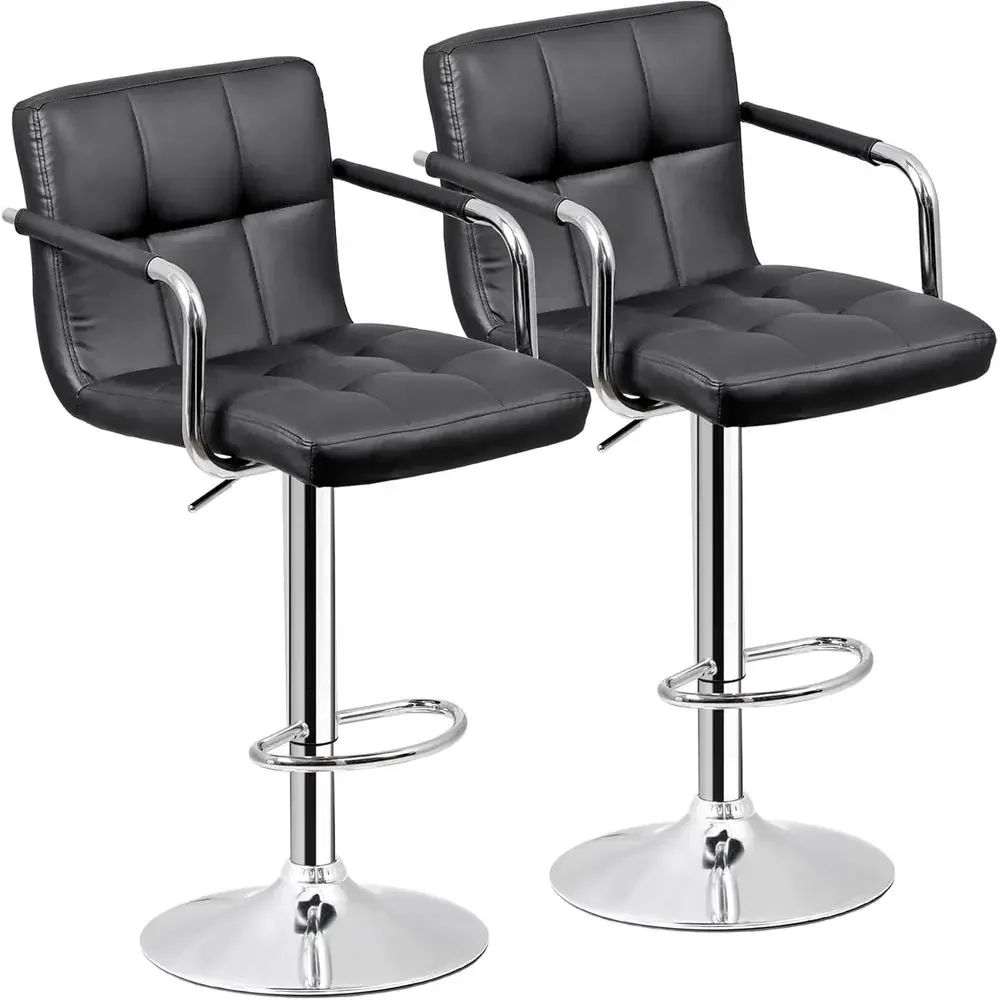 

Adjustable Swivel Bar Stools Set of 2, PU Leather with Backrest and Armrests, Ideal for Counter Height, Black
