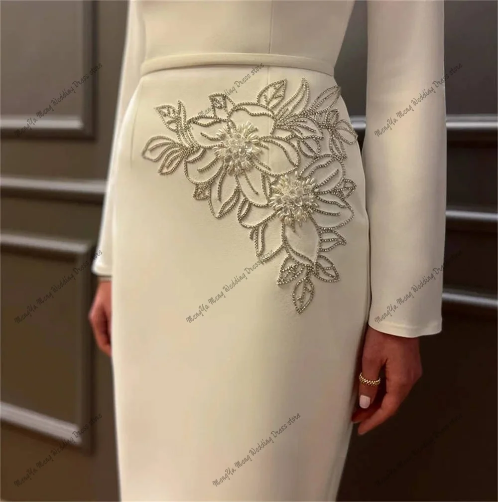 Abiti da festa formali vintage con collo gioiello e perline, lunghezza tè, per la madre, collo alto, maniche lunghe, abiti da sera personalizzati