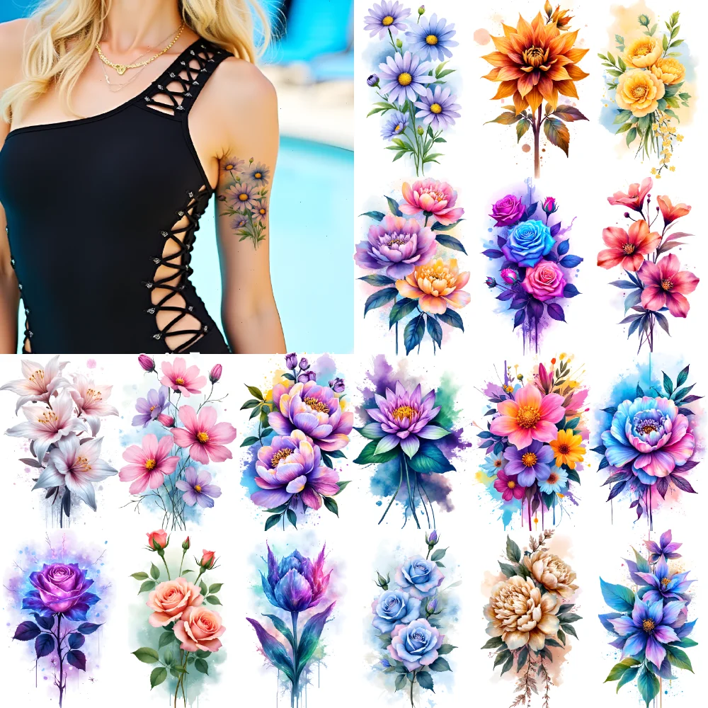 

12 шт. временные татуировки цветочные татуировки водостойкие долговечные наклейки для тела акварельные татуировки временные татуировки наклейки