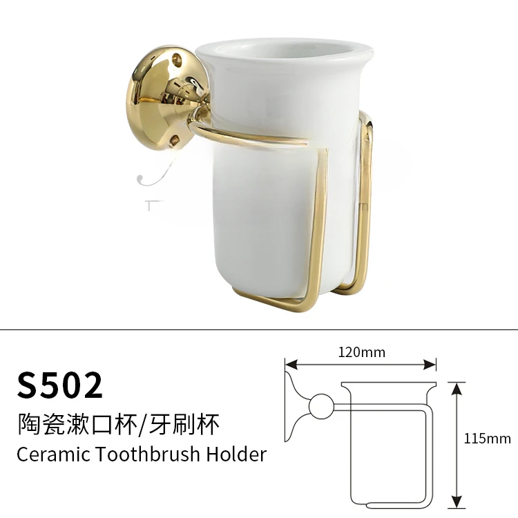 All copper bathroom pendant series Retro style Ceramic mouthwash cup Ceramic soap dish toilet paper holder