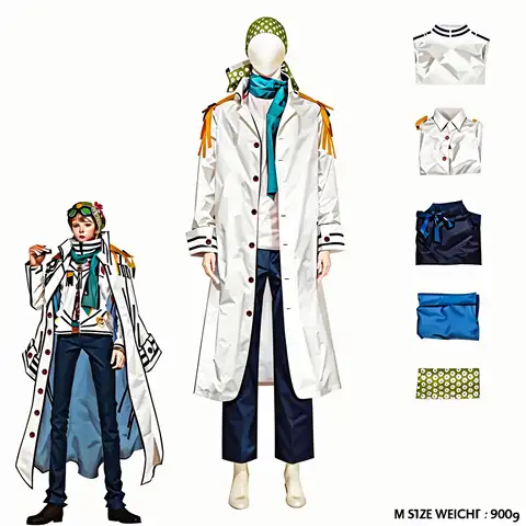 Anime Coby Cosplay Costumes One Piece Marine Sword Member Military Uniform White Long Cloak Coat Halloween Party Clothing