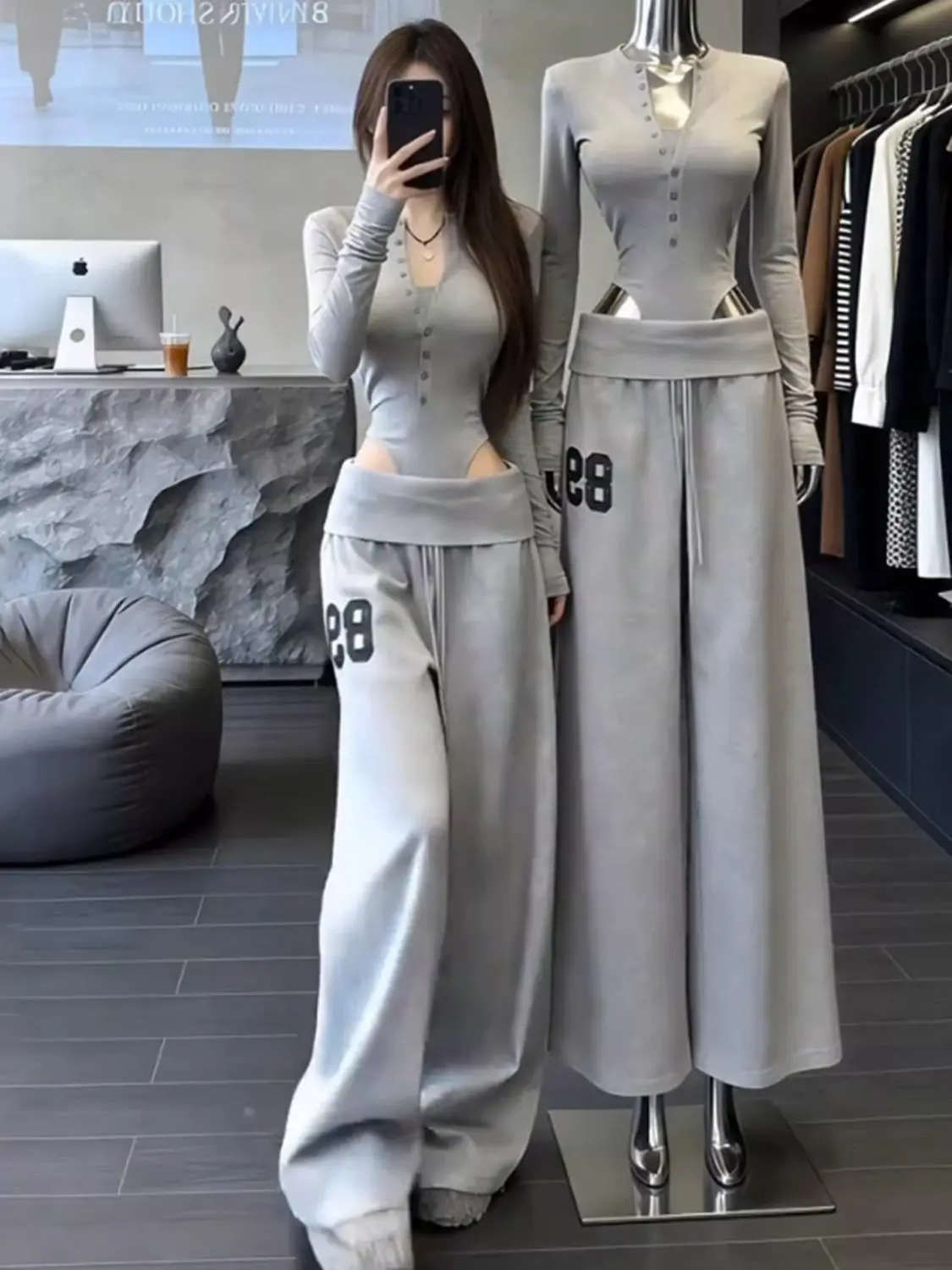 

Light Gray Casual Pants Women 2026 Spring New High-waisted Wide-leg Pants Straight Sweatpants